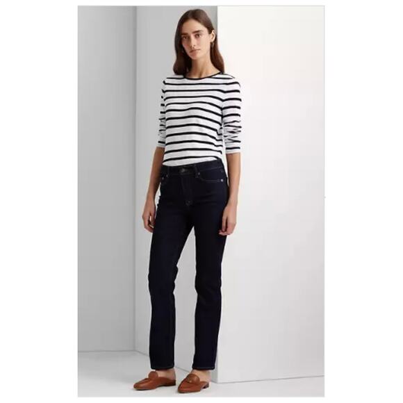 Lauren Ralph Lauren Womens Jeans Classic Straight Leg Mid Rise Dark Blue Rinse 6 - Picture 1 of 14